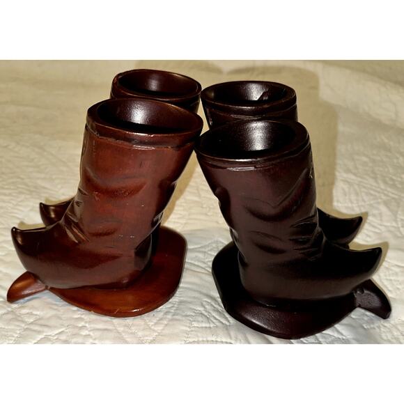 Vintage Wood Hand Carved Asian boot bookends - Picture 2 of 10